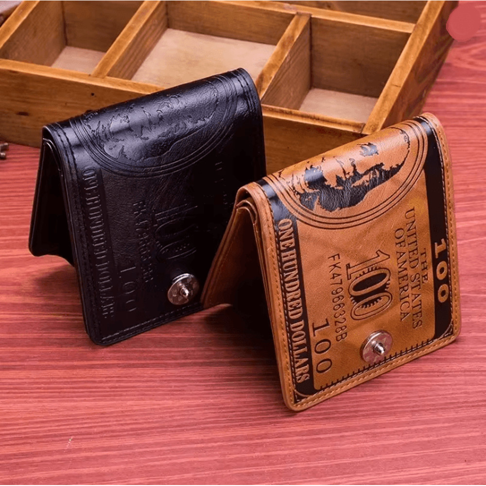 CashLux Mens Leather Wallet With Zipper And Dollar Pattern Design 0