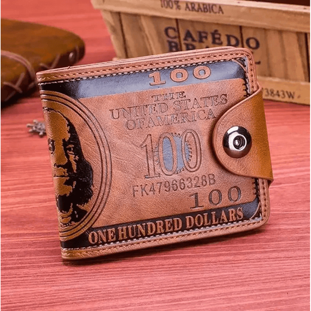 CashLux Mens Leather Wallet With Zipper And Dollar Pattern Design 3