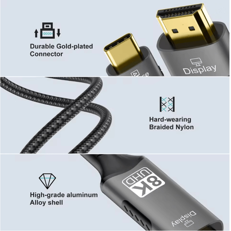 UltraView 8K USB C To HDMI 21 Cable Adapter For MacBook And Laptops 2
