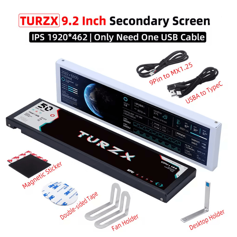 TURZX 92 Inch USB Secondary Screen For PC Monitoring And Custom Display 0