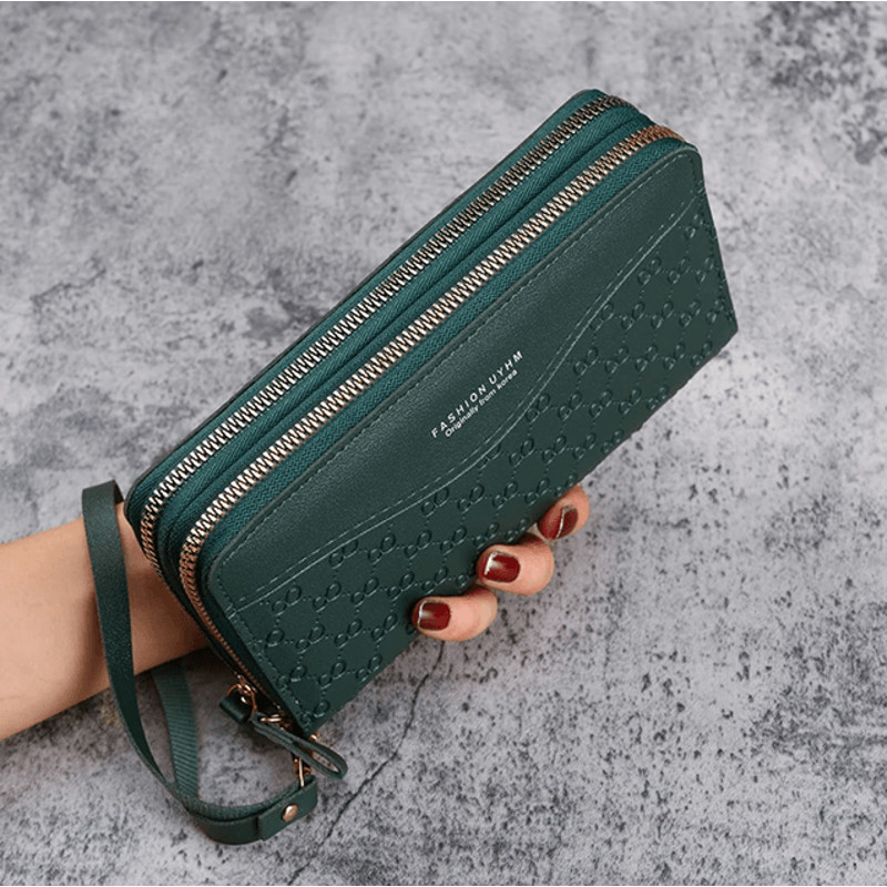 Fashion Embossed Long Zipper Wallet Large Capacity Phone Pocket Purse 4