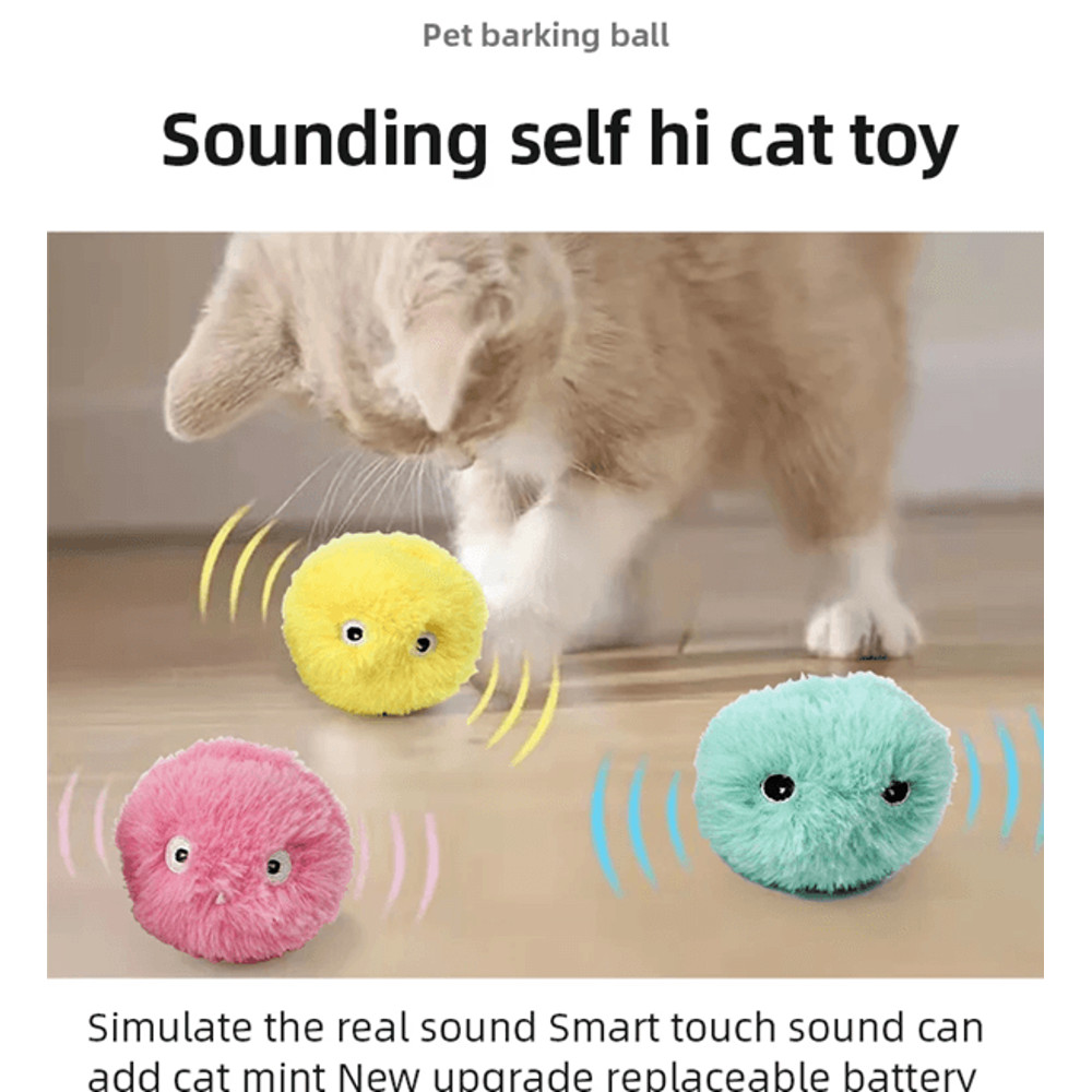 Smart Plush Catnip Squeak Ball Interactive Toy For Cats 0