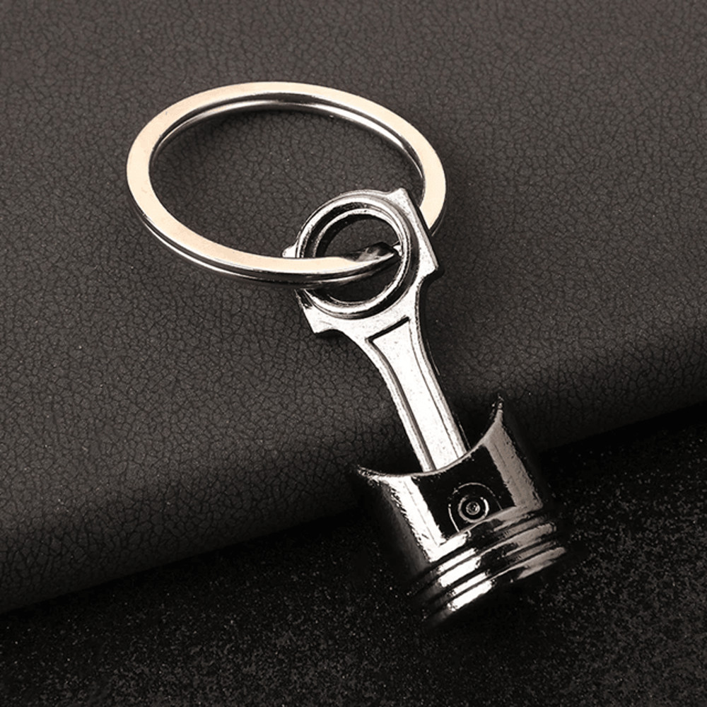 GearHead Engine Piston Metal Keychain Car Enthusiast Keyring Accessory 1