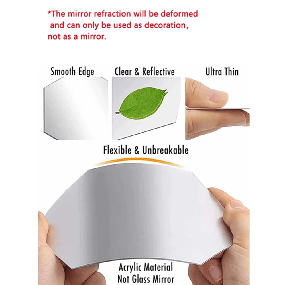 ReflectaHex DIY Mirror Wall Stickers 45 Piece Hexagon Decorative Wall Art Set 3