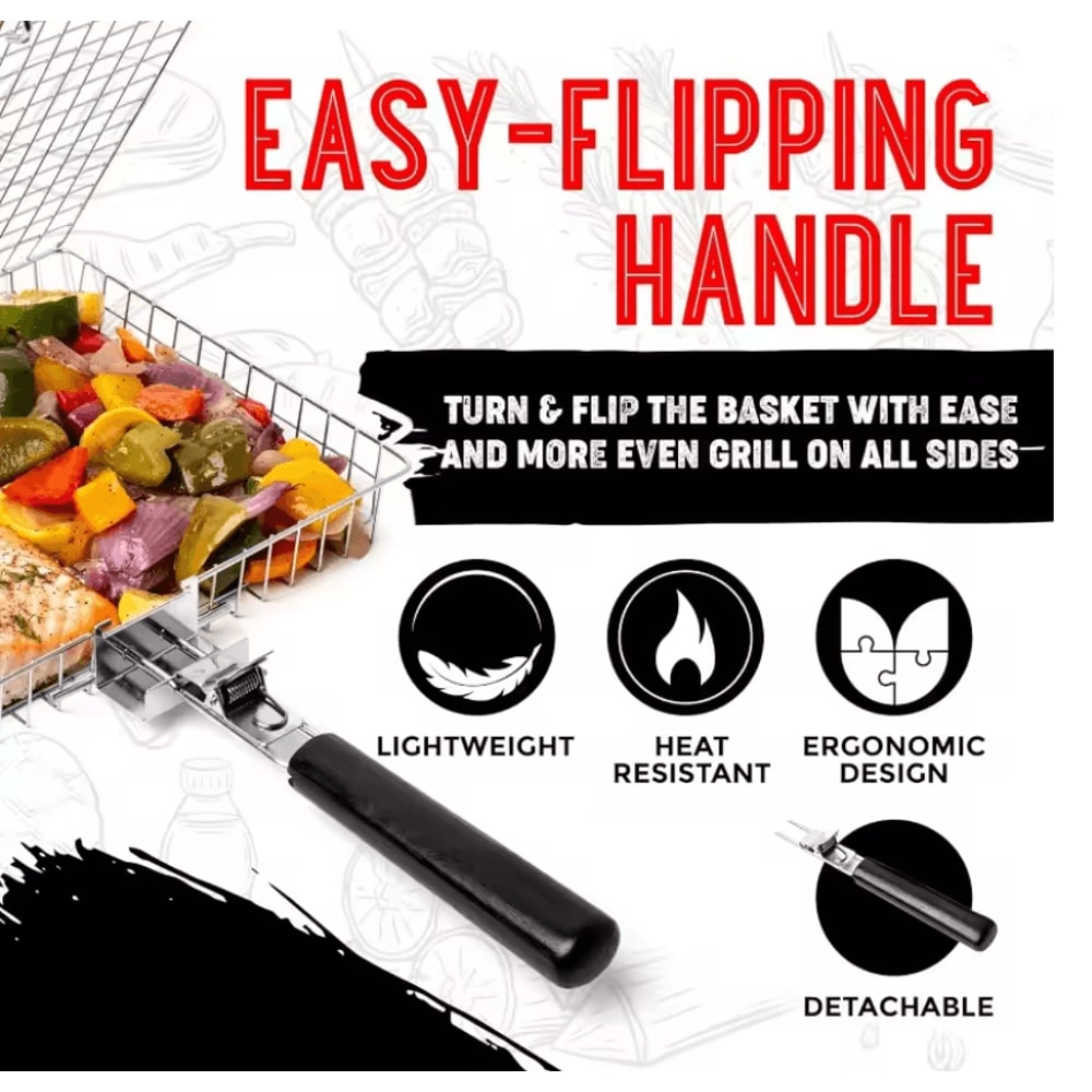 GrillMate Portable Folding BBQ Grill Basket With Handle 2