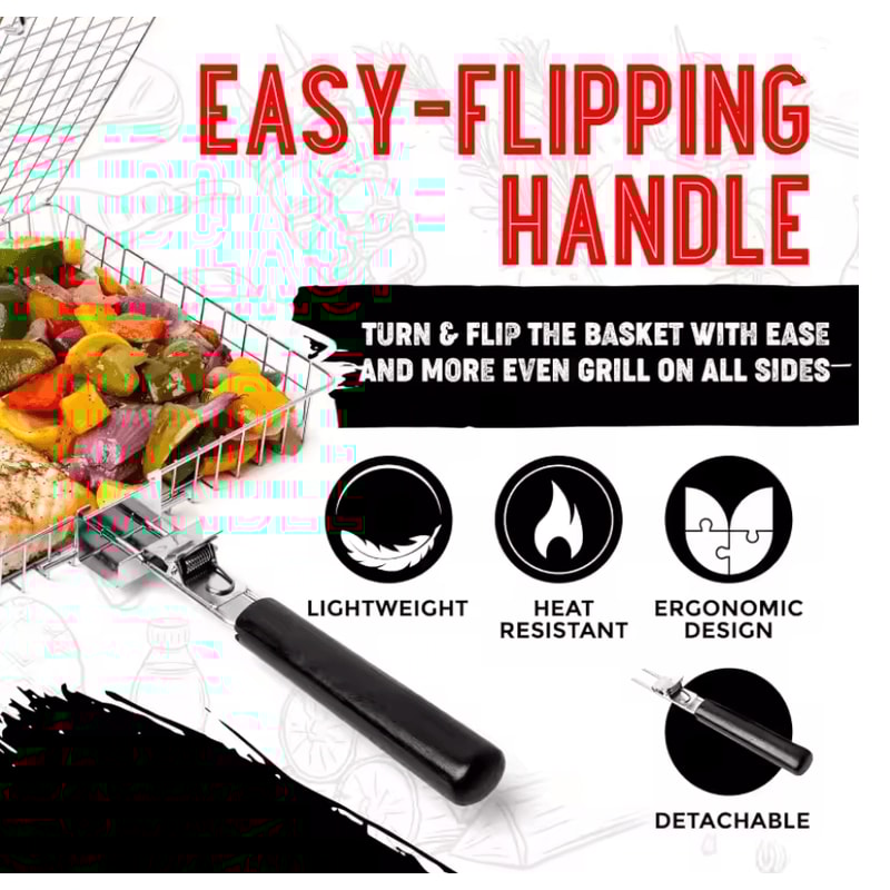 GrillMate Portable Folding BBQ Grill Basket With Handle 2