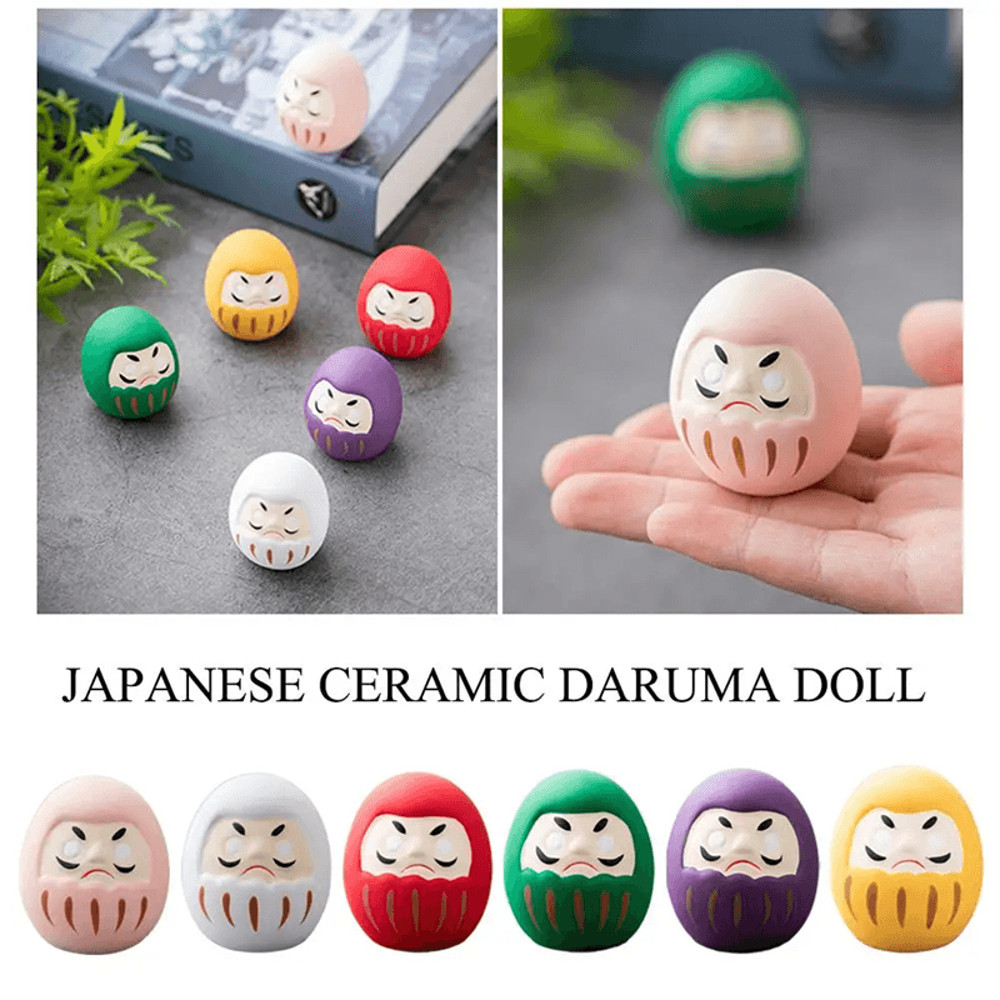 Japanese Ceramic Daruma Lucky Charm Handmade Fortune Ornament For Home And Office Decor 0