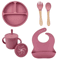 LittleNest Silicone Baby Feeding Set NonSlip Suction Plate Straw Cup Wooden Utensils For Toddlers 7