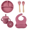 LittleNest Silicone Baby Feeding Set NonSlip Suction Plate Straw Cup Wooden Utensils For Toddlers 7