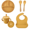 LittleNest Silicone Baby Feeding Set NonSlip Suction Plate Straw Cup Wooden Utensils For Toddlers 5