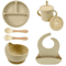 LittleNest Silicone Baby Feeding Set NonSlip Suction Plate Straw Cup Wooden Utensils For Toddlers 8
