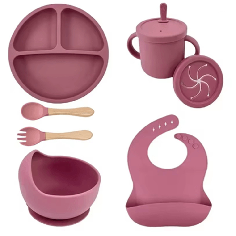 LittleNest Silicone Baby Feeding Set NonSlip Suction Plate Straw Cup Wooden Utensils For Toddlers 11