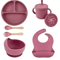 LittleNest Silicone Baby Feeding Set NonSlip Suction Plate Straw Cup Wooden Utensils For Toddlers 11