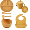 LittleNest Silicone Baby Feeding Set NonSlip Suction Plate Straw Cup Wooden Utensils For Toddlers 9
