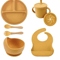 LittleNest Silicone Baby Feeding Set NonSlip Suction Plate Straw Cup Wooden Utensils For Toddlers 9