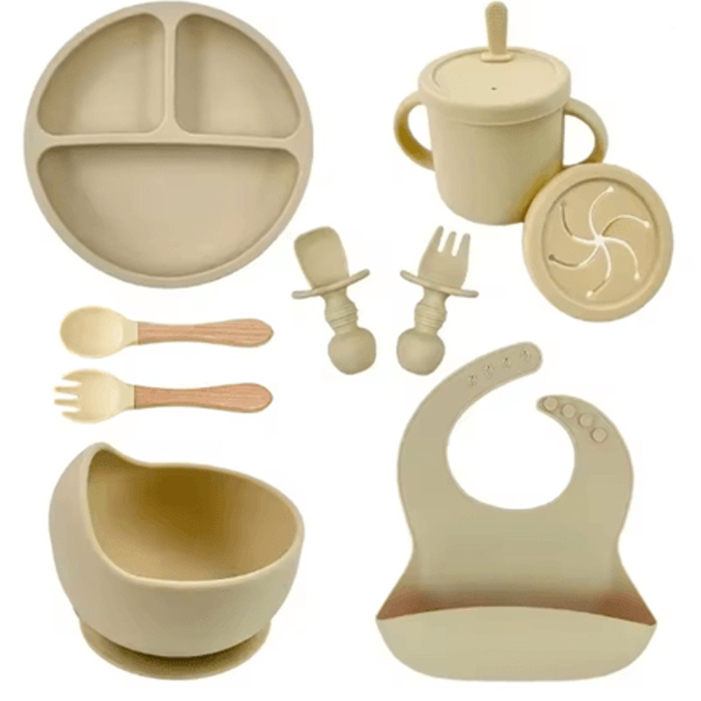 LittleNest Silicone Baby Feeding Set NonSlip Suction Plate Straw Cup Wooden Utensils For Toddlers 12