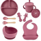 LittleNest Silicone Baby Feeding Set NonSlip Suction Plate Straw Cup Wooden Utensils For Toddlers 15