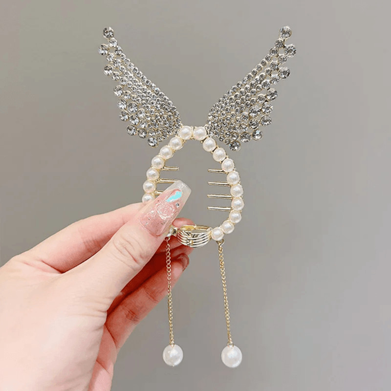 AngelGleam Tassel Hair Clip Elegant Wing And Pearl Hair Accessory For Girls And Women 4