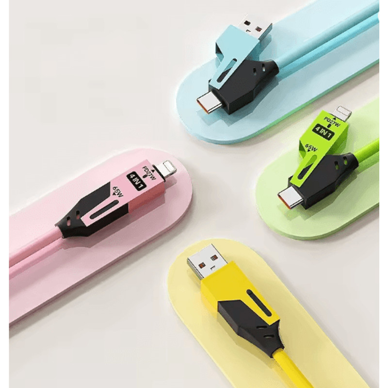 PowerLink 4 In 1 65W Fast Charging Cable Multi Port USB Type C Charger For IPhone Samsung Xiaomi H 2