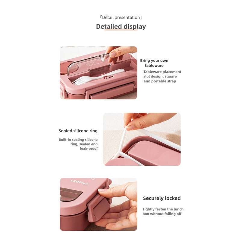 FreshPort 1300ML Bento Lunch Box With Fork And Spoon Leakproof Food Storage Container For Kids And 2