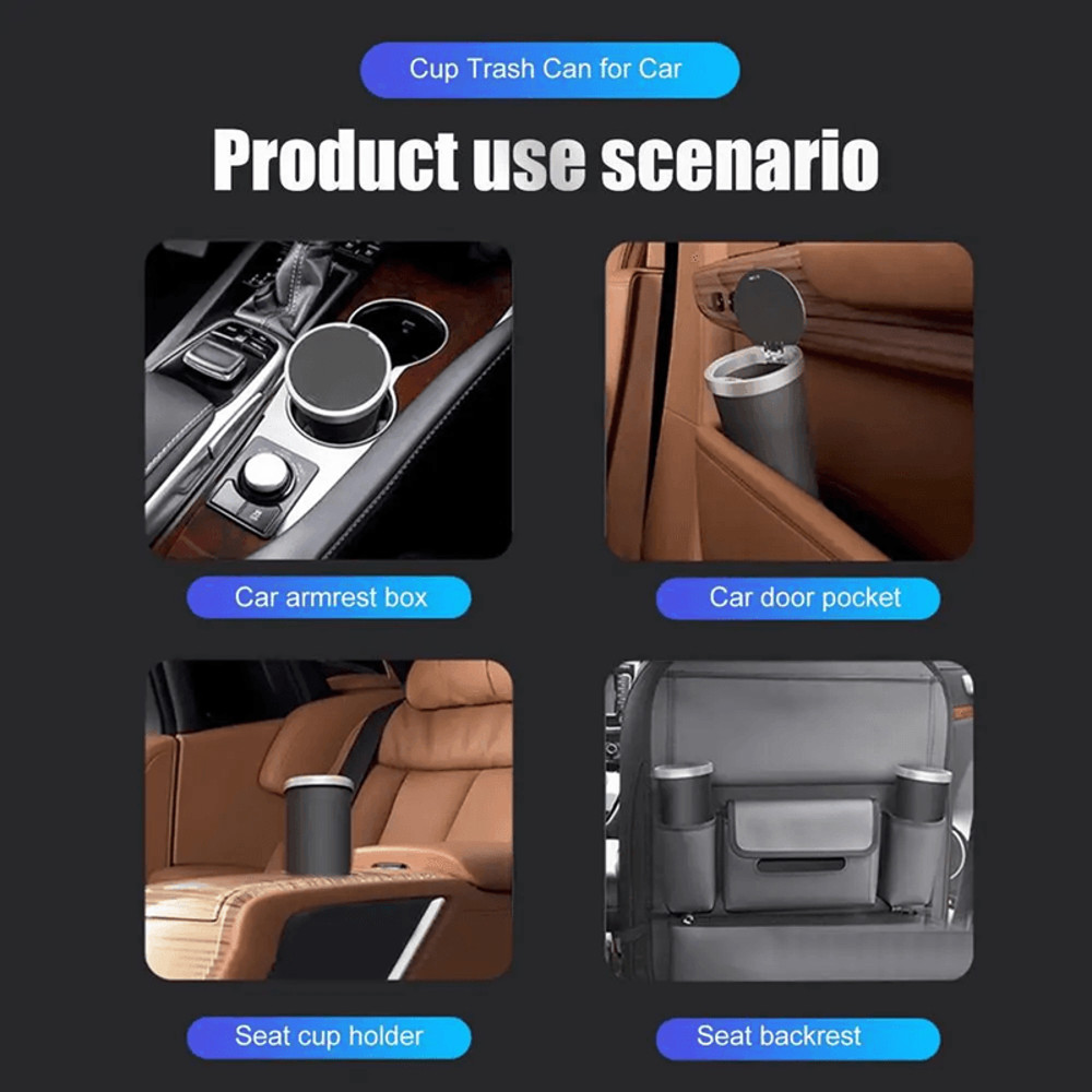 CarClean Mini Leakproof Trash Can Universal CupHolder Size Car Waste Bin 2