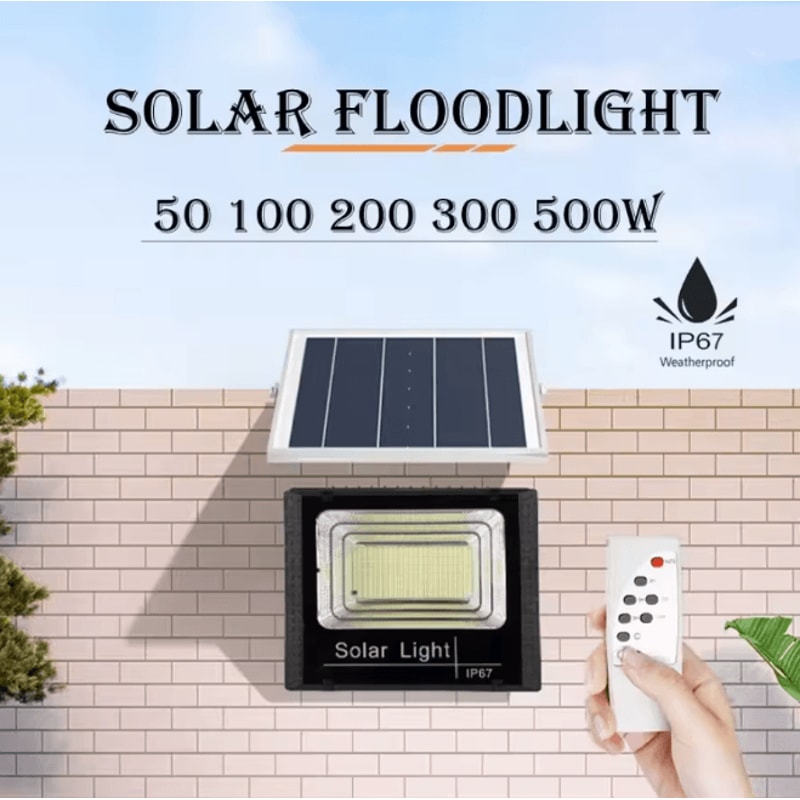SolarBright 500W Outdoor LED Floodlight With Remote And Solar Panel 0