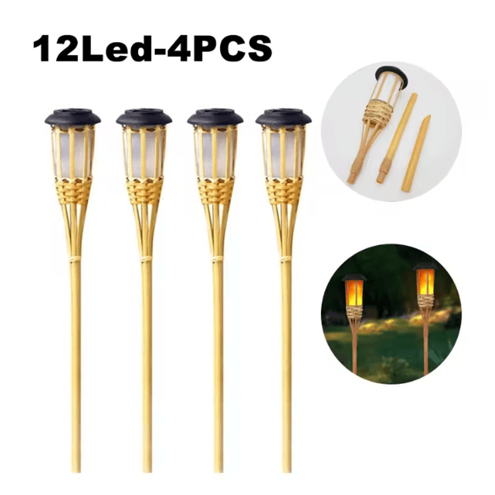 BambooGlow Solar Flame Effect Garden Torch Light Outdoor Waterproof Decoration 4
