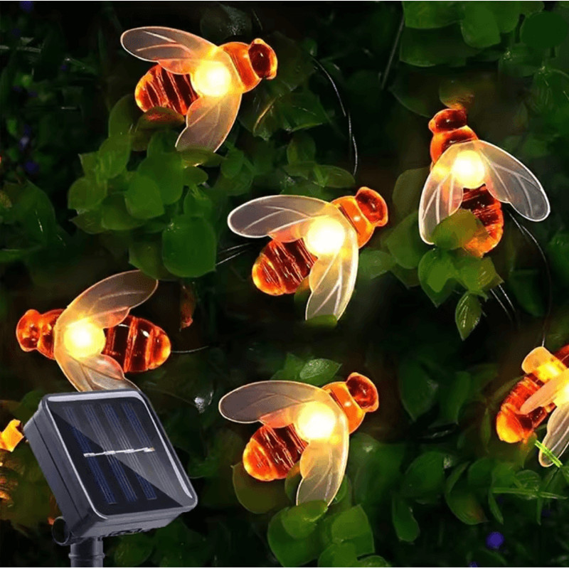 HoneyGlow Solar Bee String Lights Outdoor Garden Decor 20 LED 0