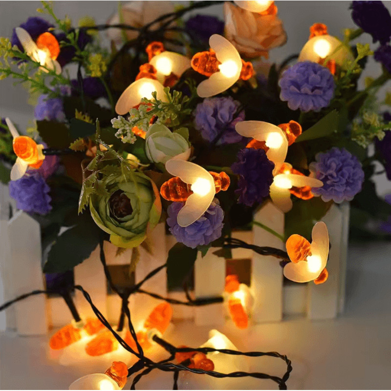 HoneyGlow Solar Bee String Lights Outdoor Garden Decor 20 LED 3