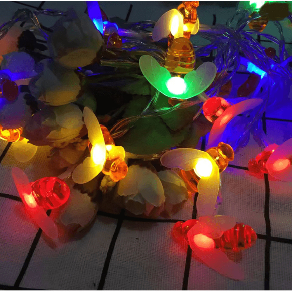HoneyGlow Solar Bee String Lights Outdoor Garden Decor 20 LED 4