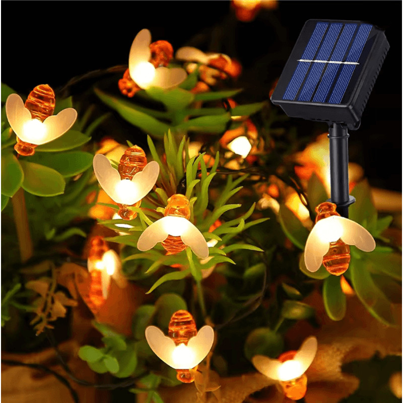 HoneyGlow Solar Bee String Lights Outdoor Garden Decor 20 LED 5