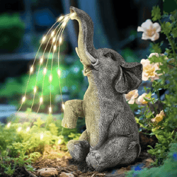 elelight solar elephant statue with string lights for garden and patio decor