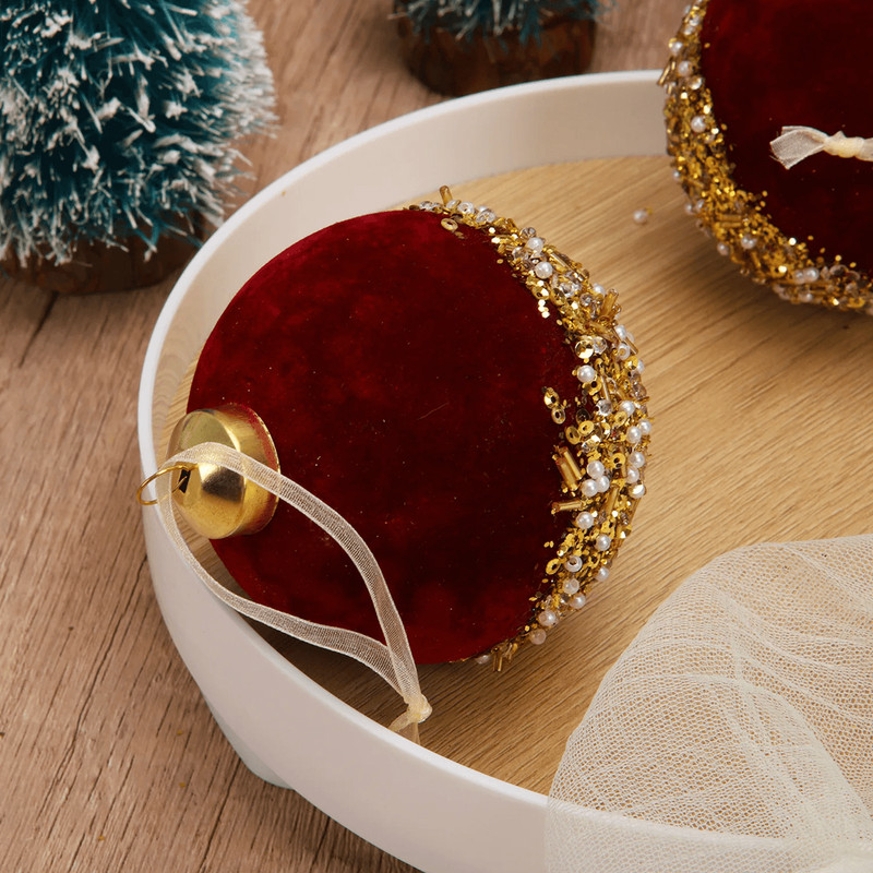 VelvetGlitz 3Inch Red Velvet Sequin Christmas Balls Set Premium Glitter Ornaments For Tree And Par 2