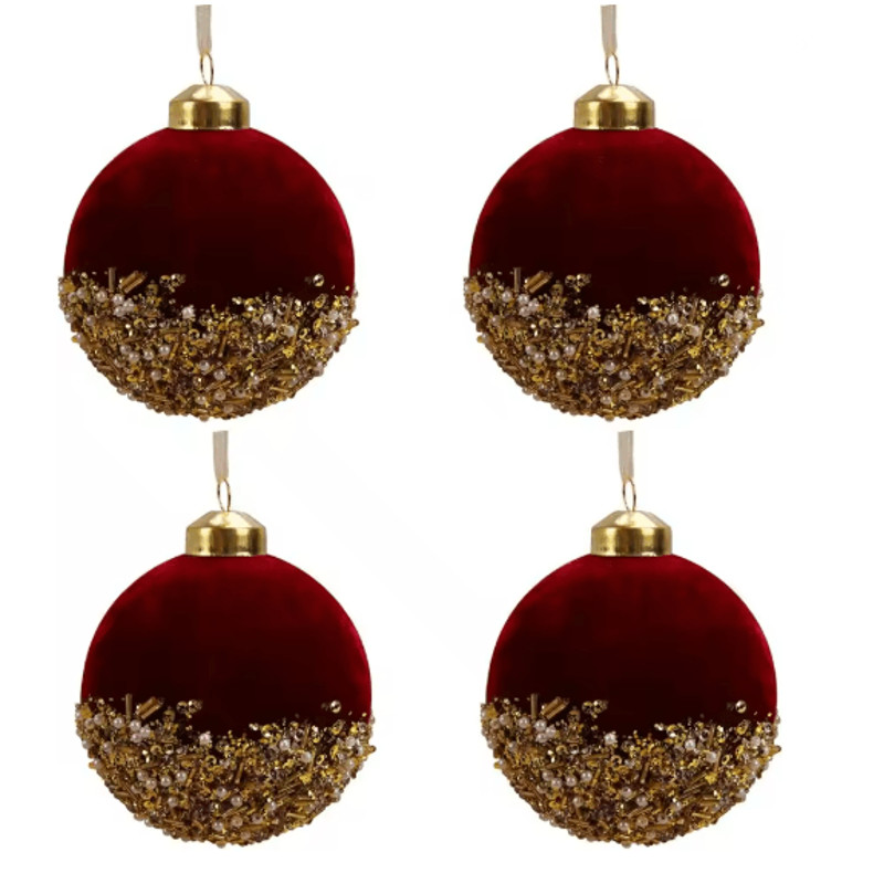 VelvetGlitz 3Inch Red Velvet Sequin Christmas Balls Set Premium Glitter Ornaments For Tree And Par 5