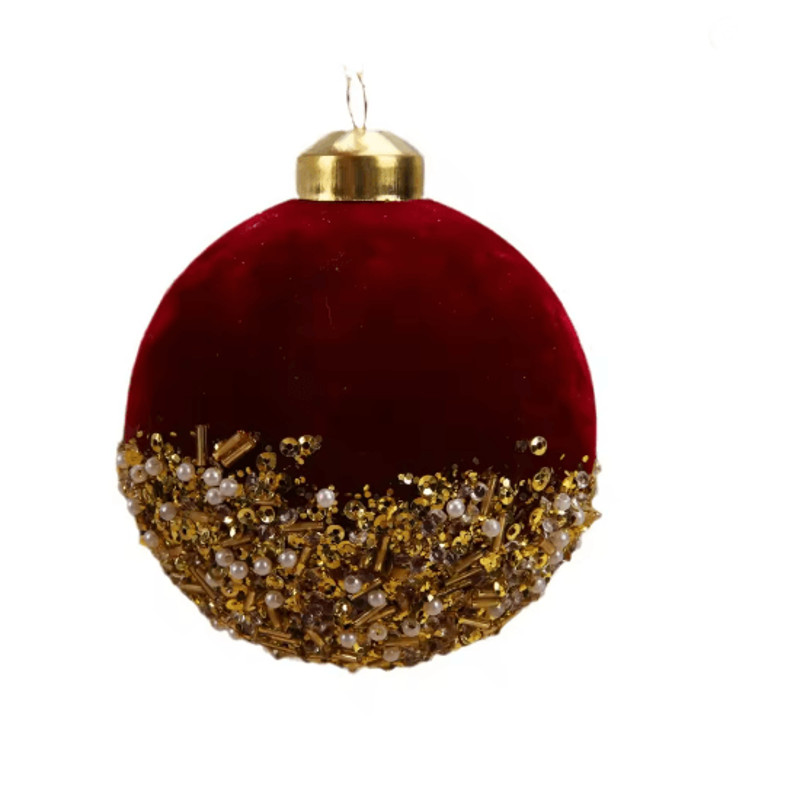 VelvetGlitz 3Inch Red Velvet Sequin Christmas Balls Set Premium Glitter Ornaments For Tree And Par 3