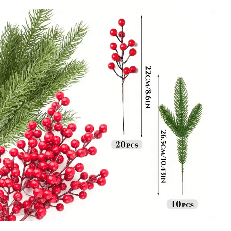 EverJoy Christmas Pine And Berry Branches Set Of 10 3