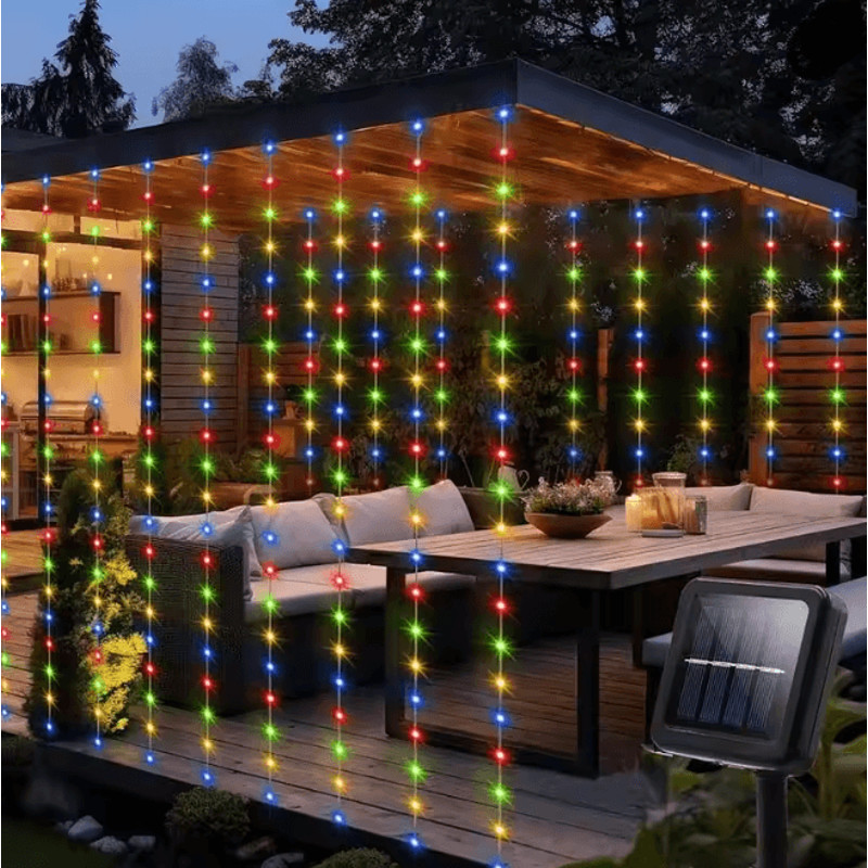 LumiGlow Solar Curtain String Lights 300 LED Outdoor Waterproof Garland 4