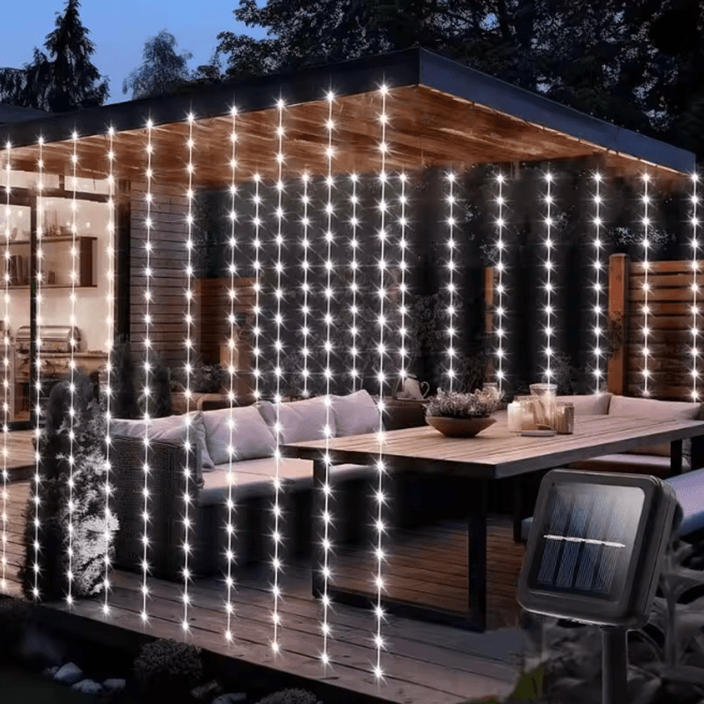 LumiGlow Solar Curtain String Lights 300 LED Outdoor Waterproof Garland 5