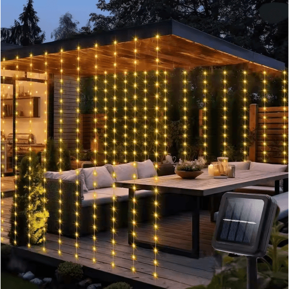 LumiGlow Solar Curtain String Lights 300 LED Outdoor Waterproof Garland 6
