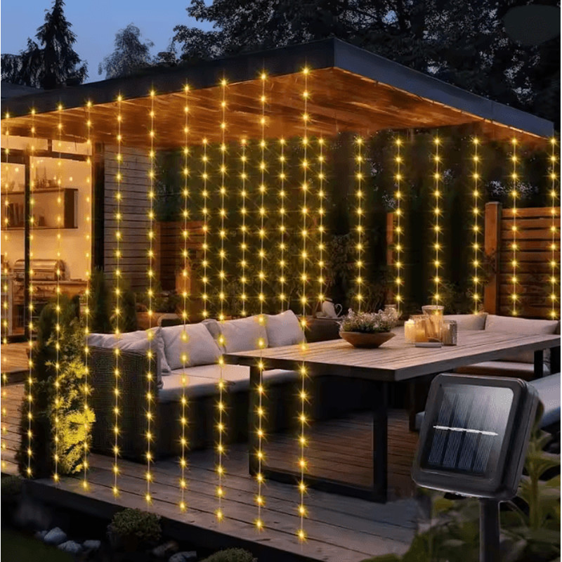 LumiGlow Solar Curtain String Lights 300 LED Outdoor Waterproof Garland 6