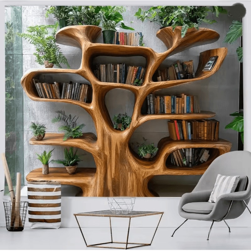 NordicTree Bookshelf Tapestry Wall Hanging Decor 0