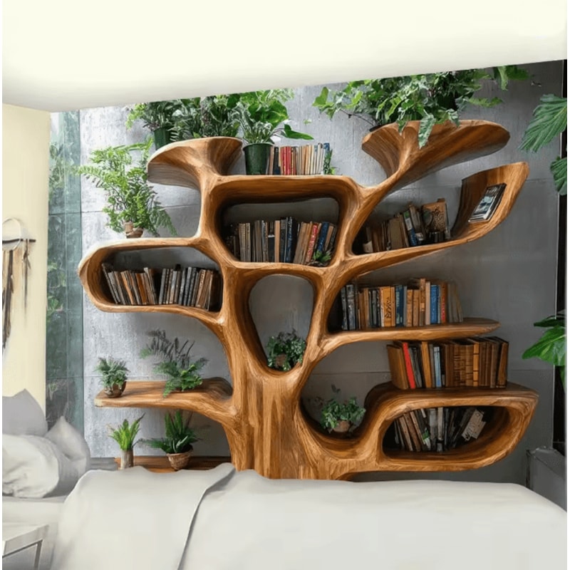 NordicTree Bookshelf Tapestry Wall Hanging Decor 1