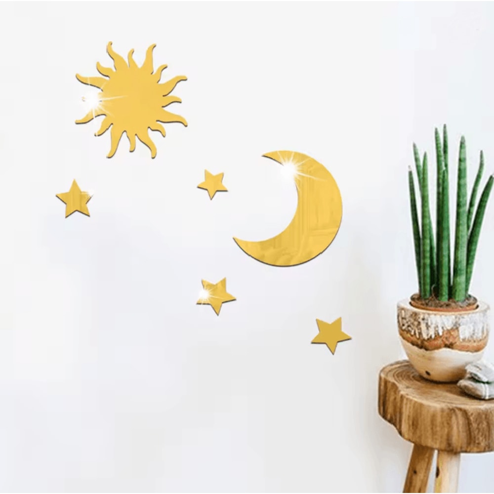 LunaReflections Star And Moon Acrylic Wall Mirror Set 1