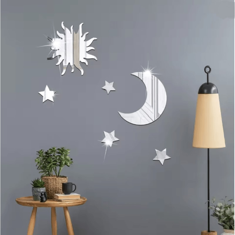 LunaReflections Star And Moon Acrylic Wall Mirror Set 3