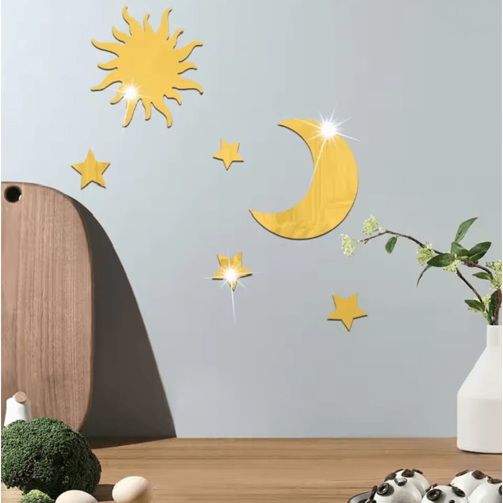 LunaReflections Star And Moon Acrylic Wall Mirror Set 4