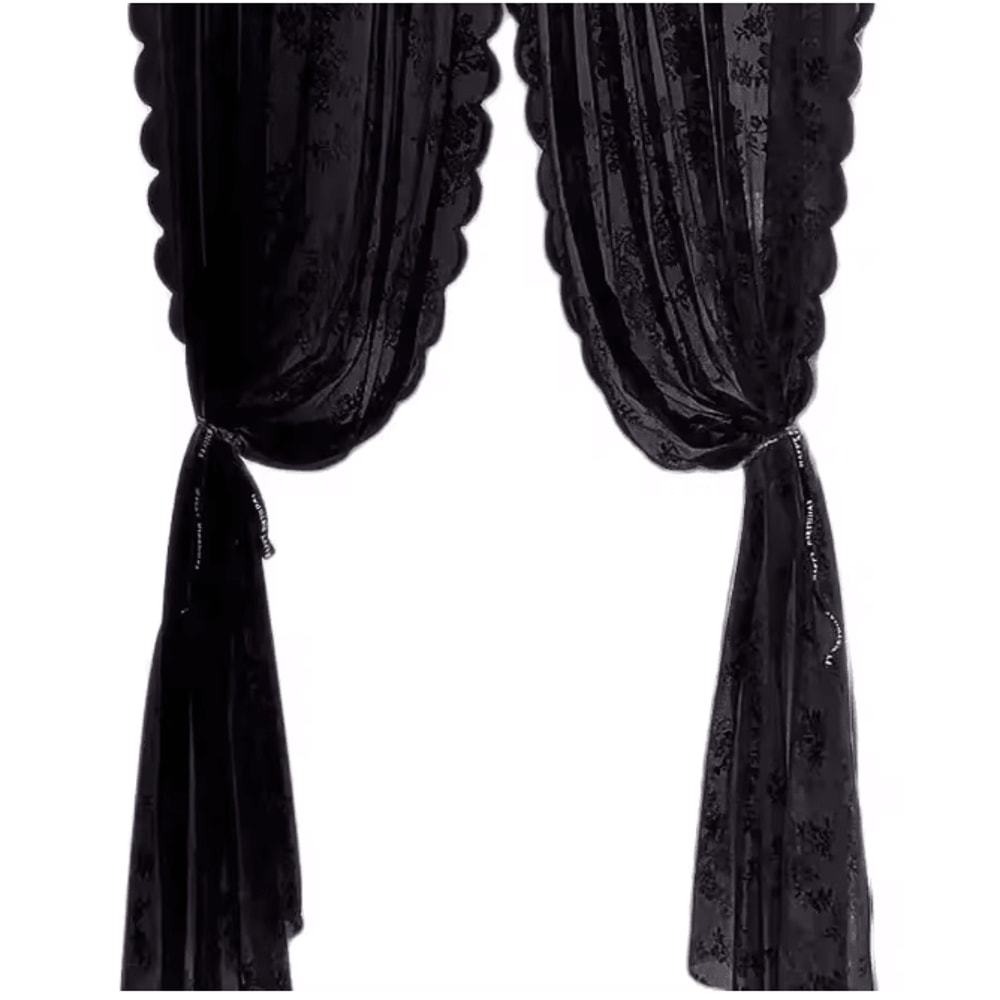 Velora Black Floral Lace Sheer Curtain Panel 4