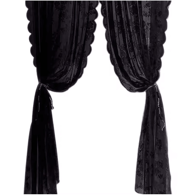 Velora Black Floral Lace Sheer Curtain Panel 4