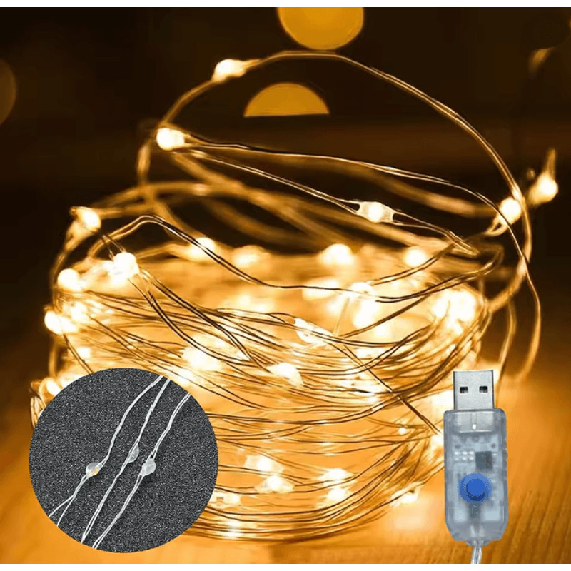 USB LED String Lights Copper Silver Wire Garland 4