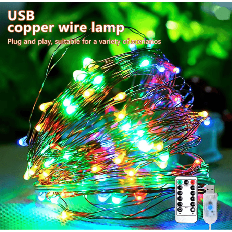 USB LED String Lights Copper Silver Wire Garland 5