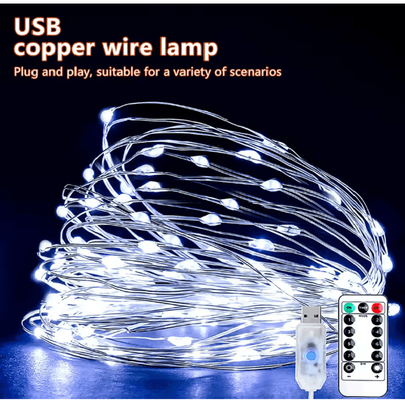 USB LED String Lights Copper Silver Wire Garland 6
